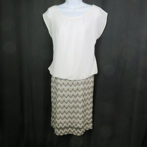 Karin Stevens Cocktail Dress Size 6 One Piece Sheer Top Gold Metallic Party